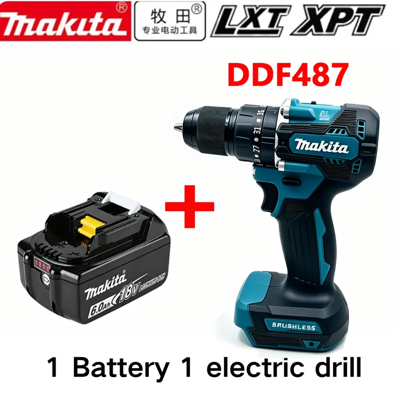 Original Makita Akku DDF487 Kabelloser Bohrschrauber Bürstenloser Elektro-Schlagschrauber Wiederaufladbares Akku-Elektrowerkzeug