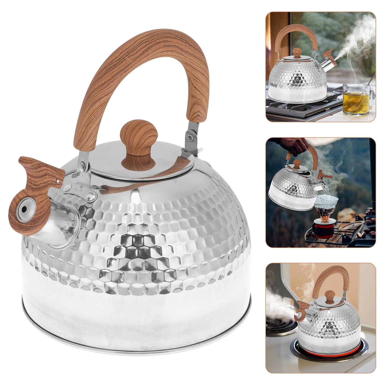 

1pc Stainless Steel Whistling Tea Kettle 1.5L Water Boiling Pot For Home Kitchen Use Metal Teakettle Fast Heating