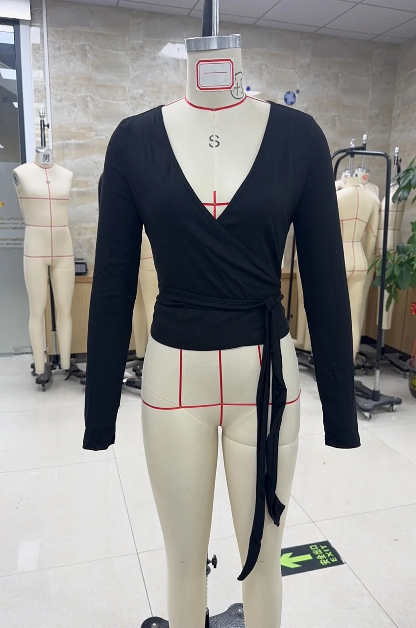 المرأة ربيع الخريف اليوغا قمصان التفاف Ruched التعادل الجبهة طويلة الأكمام تجريب تي شيرت مثير العميق الخامس الرقبة عادية سليم صالح اقتصاص القمم