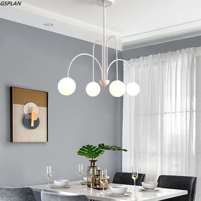 GSPLAN Magic Beans 6-head Milky White Glass Ball Chandelier Para Cozinha Ilha, Mesa De Jantar, Living Bar, Interior LED Decorativo