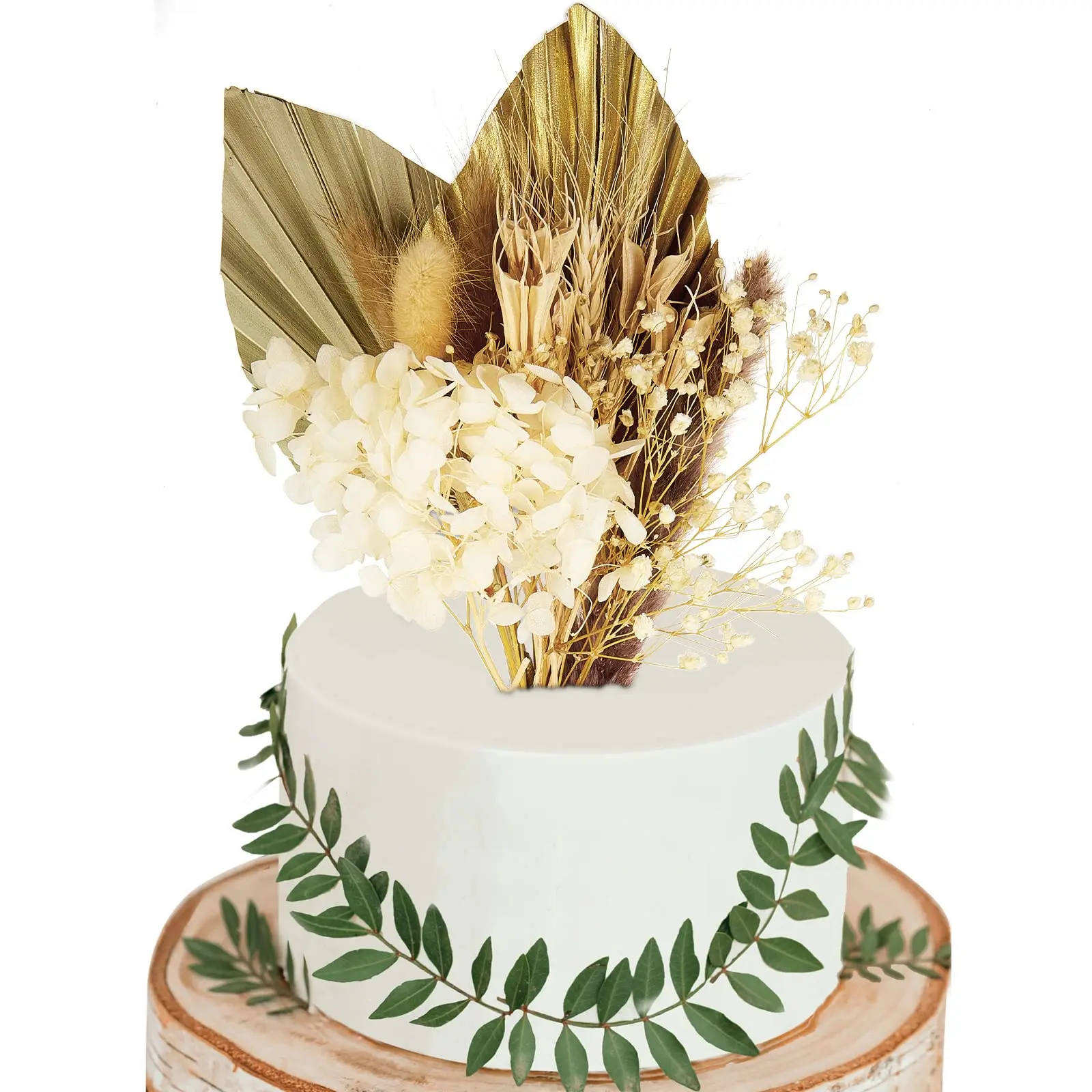 

Boho Cake Topper Palm Leaf Bunny Tail Grass Dried Flowers Bouquet Birthday Decoration Vintage Wedding Baby Shower Party Supplies