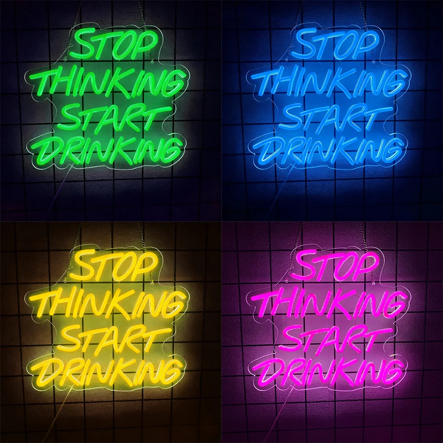Stop Thinking Start Drinking Led Neon Sign, Letter Icon Wall Decoration, Suitable For Man Cave Bar Club Holiday Party Shop Decor