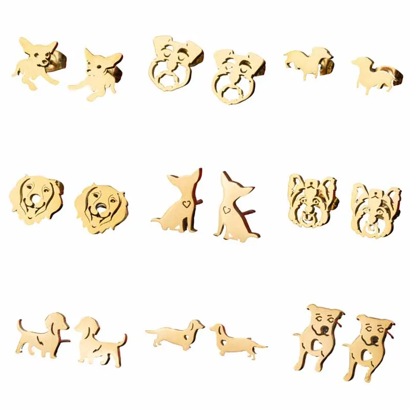 Fashion Small Bulldog Shepherd Sausage Dog Stainless Steel Stud Earrings for Women Girls Cute Animal Ear Studs Birthday Jewelry