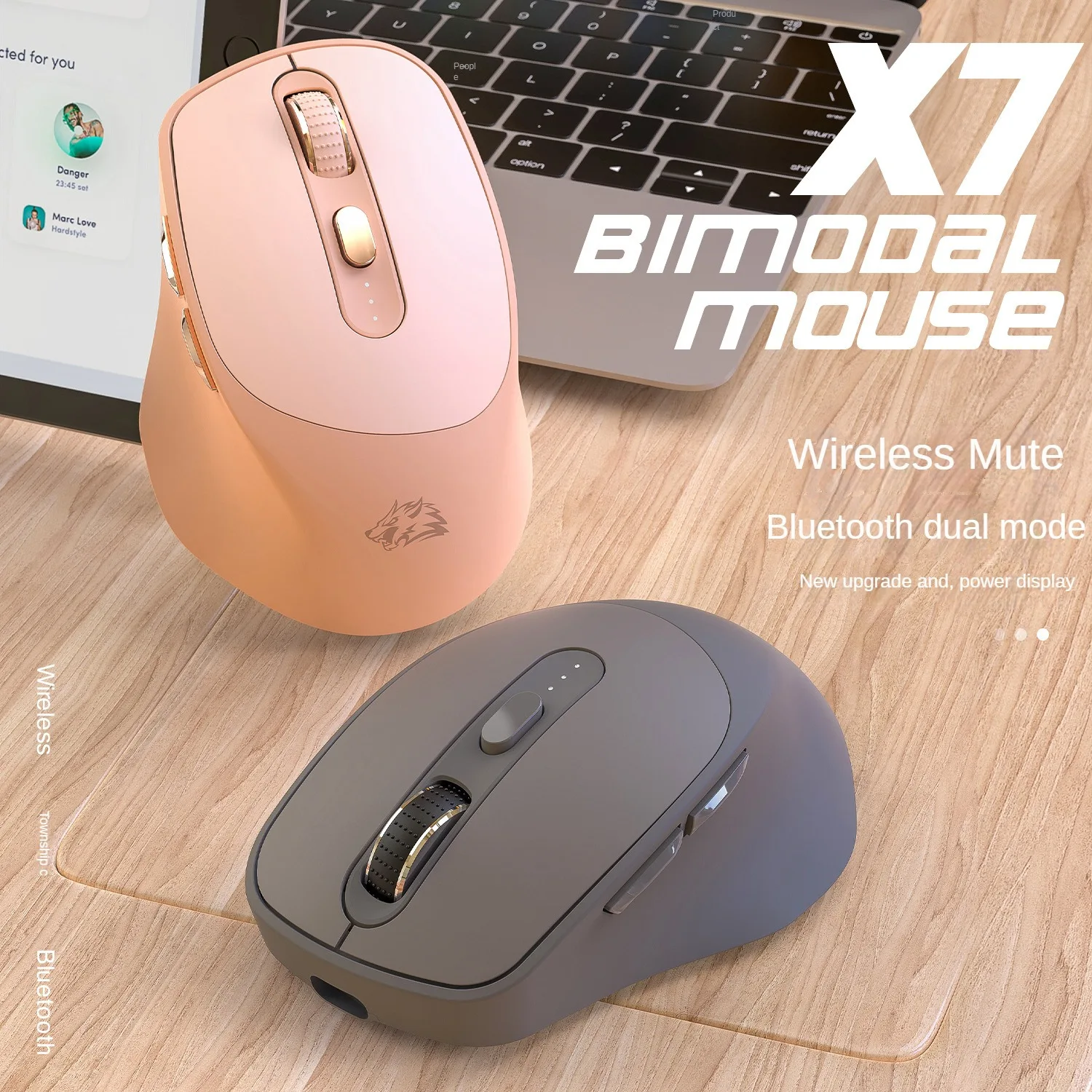 X7 Wireless Bluetooth Rechargeable Silent Mouse, 4000dpi Power Display Photoelectric Mouse, Suitable for Computer Laptop Office