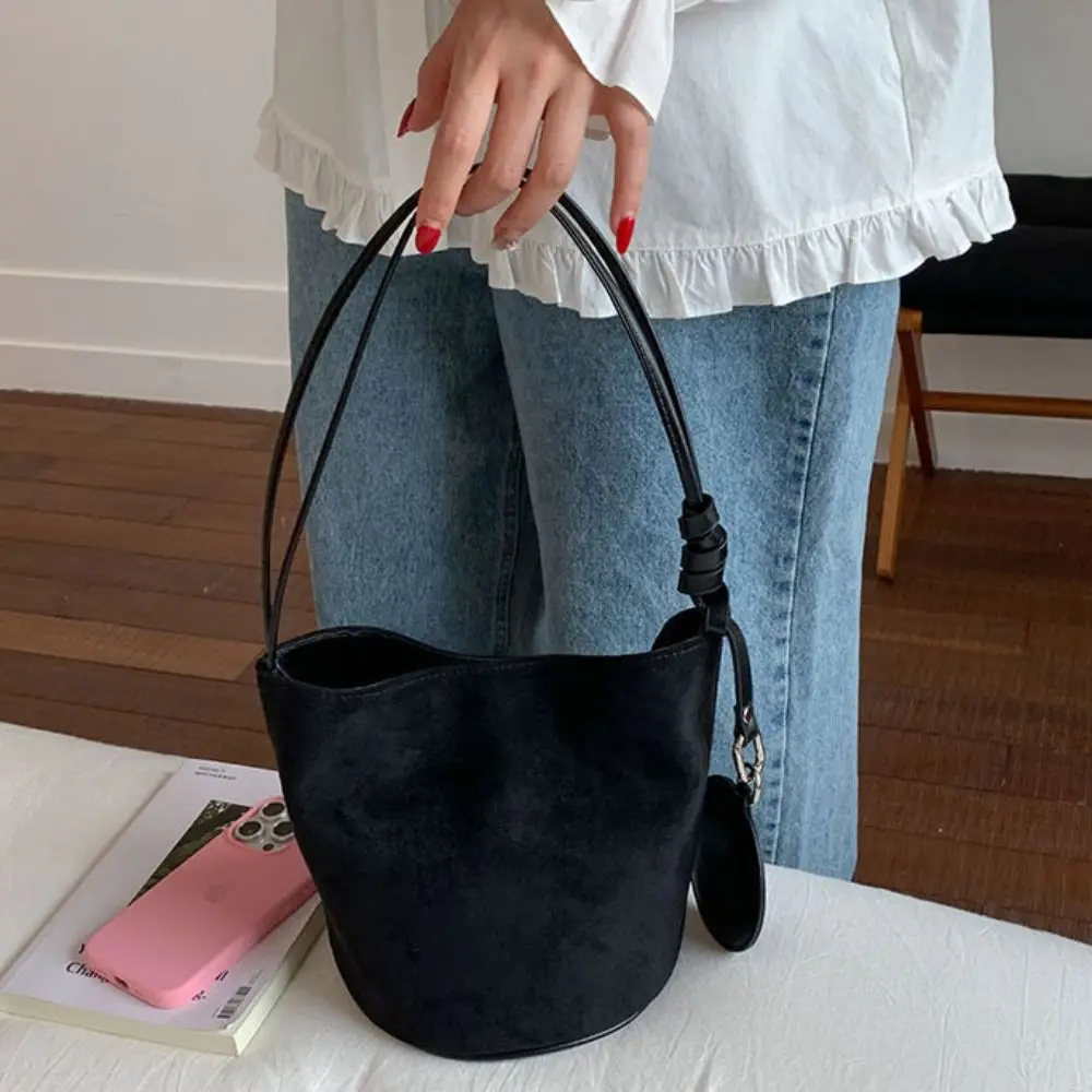 รอบจี้Faux Suedeกระเป๋าถือกระเป๋าสะพายSlouchy Hoboกระเป๋ากระเป๋าขนาดใหญ่ความจุสีทึบTote Bag