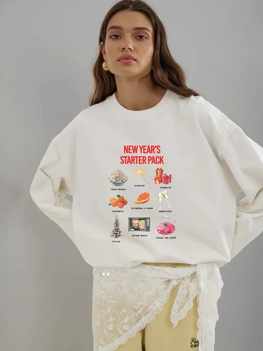 2026 Spring Autumn New  Women's Long Sleeve Print T-Shirt 100% Cotton Chic Collage Graphic Loose Fit Soft  Daily Commute Top