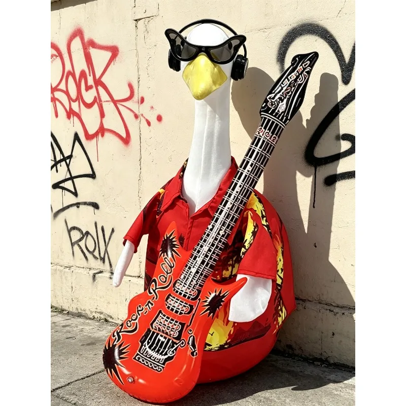 Rock Star Outfit for 23 Inch Goose Statue with Guitar Ideal for Patio Display and Music Theme Party Decor Without Goose