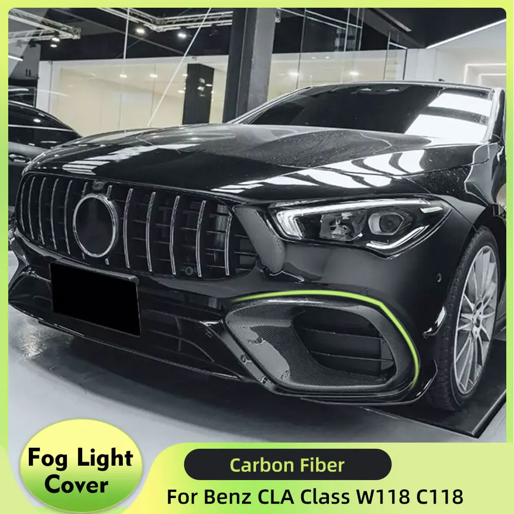 Carbon Fiber Car Front Bumper Fog Light Cover for Mercedes Benz CLA Class W118 AMG Sedan 4-Door 2020-2023 Air Vent Trims