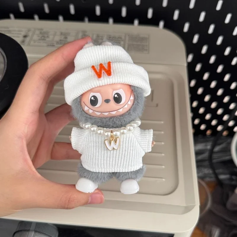 Voor Labubu Pin voor Liefde 4 stks Breien brief kleding met hoed Parelsnoer schoenen set Voor Labubu 4.0 pop Kleding accessoires