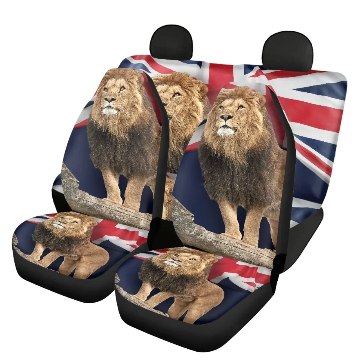 Car Seat Covers British 3D Lion Pattern Universal Set of 4 Front and Rear Vehicle Seat Cover Interior Accessories Easy to Clean