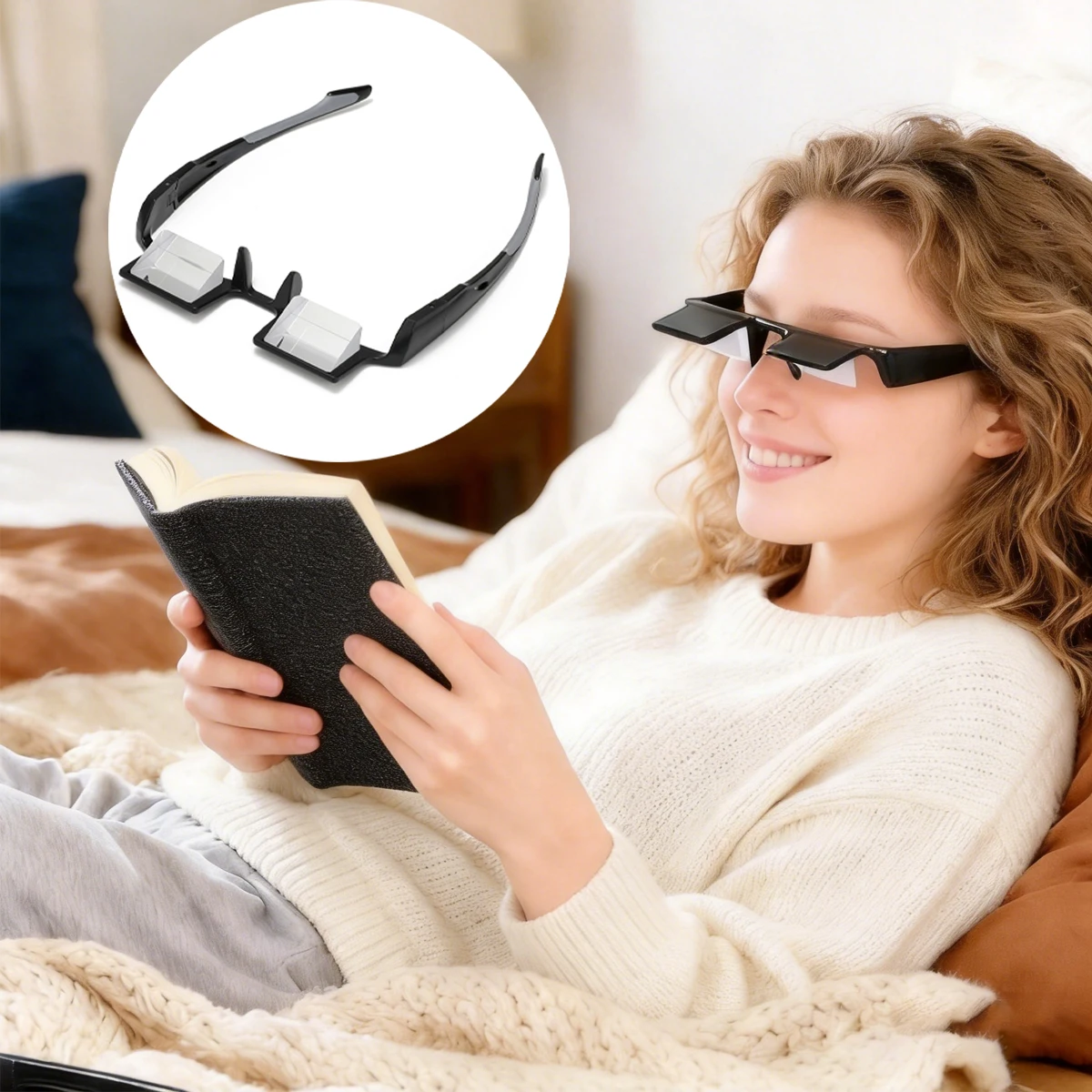 Lightweight Lazy Prism Reading Glasses Horizontal Lie View Eyewear Black Comfort Glasses For Relaxed Reading Indoor Leisure