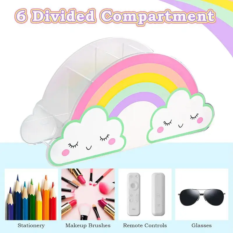 Clear Acrílico Pen Holder com Rainbow Arch Ponte Padrão, Pen Storage Stand, Sala de Estudo, Sala