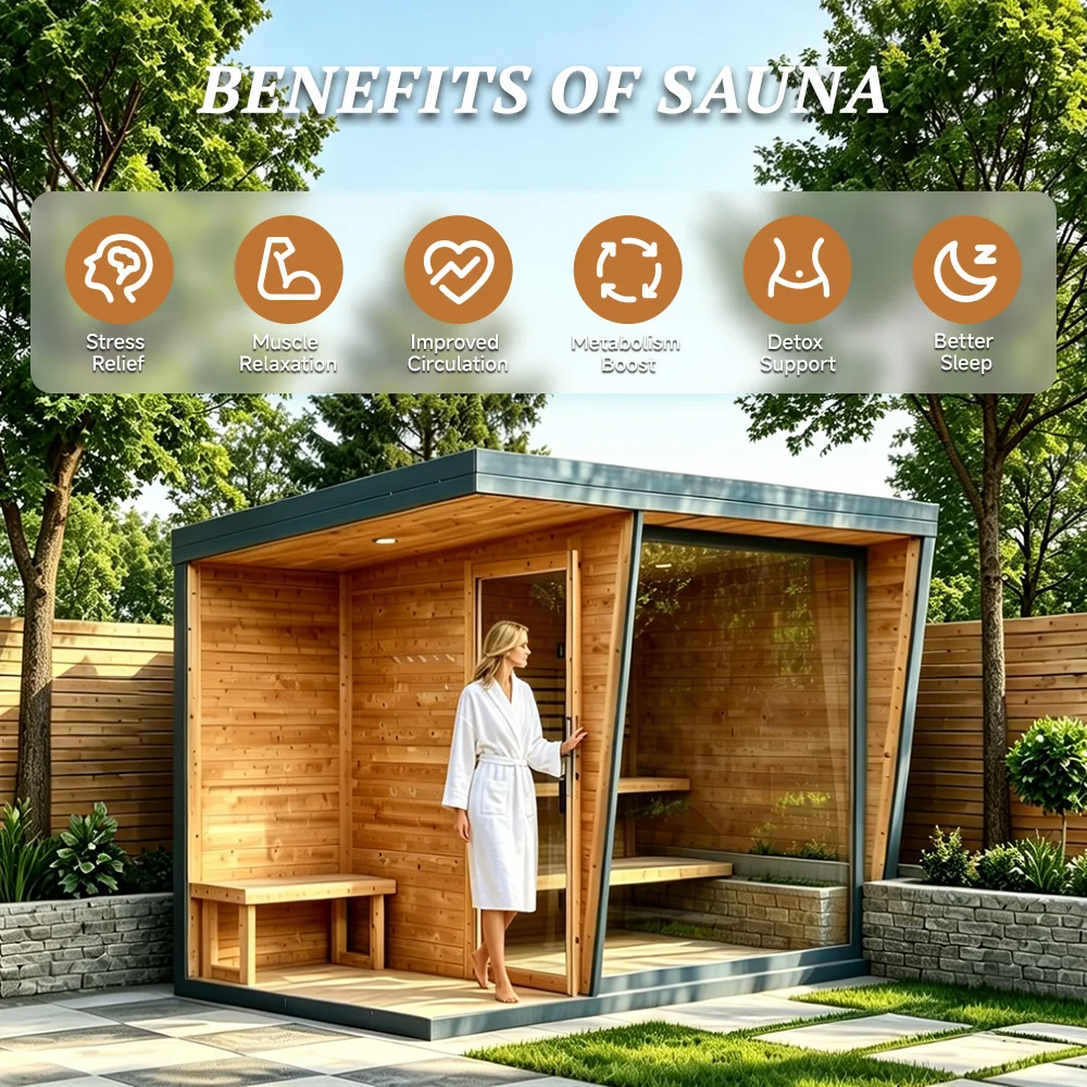 High Quality Solid Wood Outdoor Spa Sauna Outdoor Steam Sauna Outdoor Wood Sauna for 2-4 Person Use