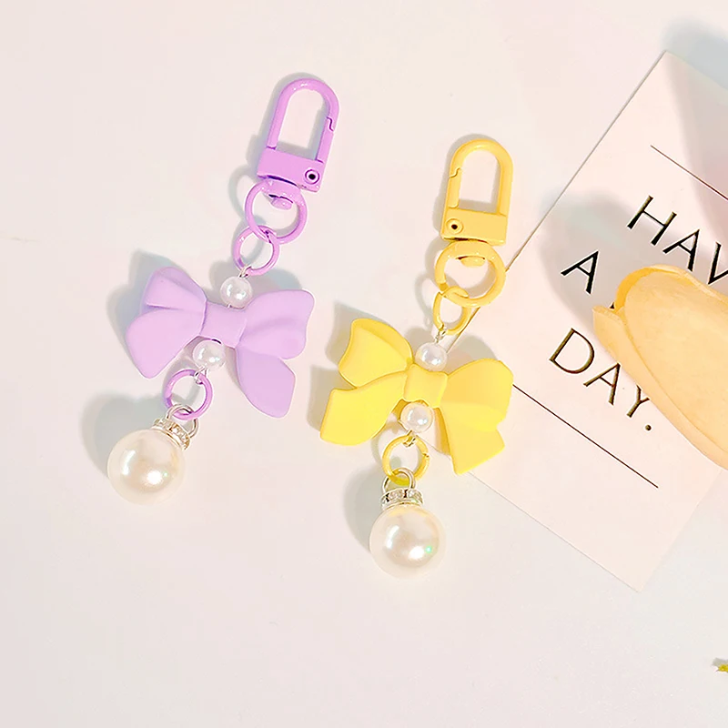 1PCS Bow Candy Color Pendant Keyring Fashion Keychain Headphone Cases Charm Bag Pendant Handbag Accessories