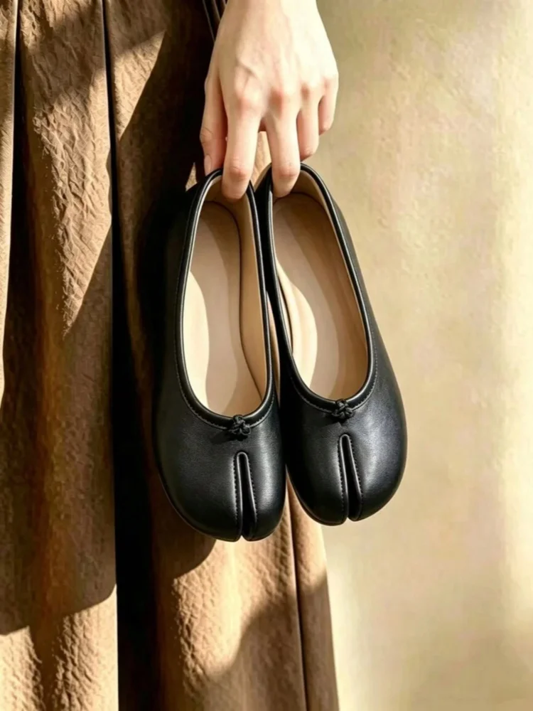 Damen Tabi Split-Toe Ballerinas, Frühlings-Slipper, Vintage, weiches PU-Leder, leichte, lässige Loafer, Walking- und Kleiderschuhe