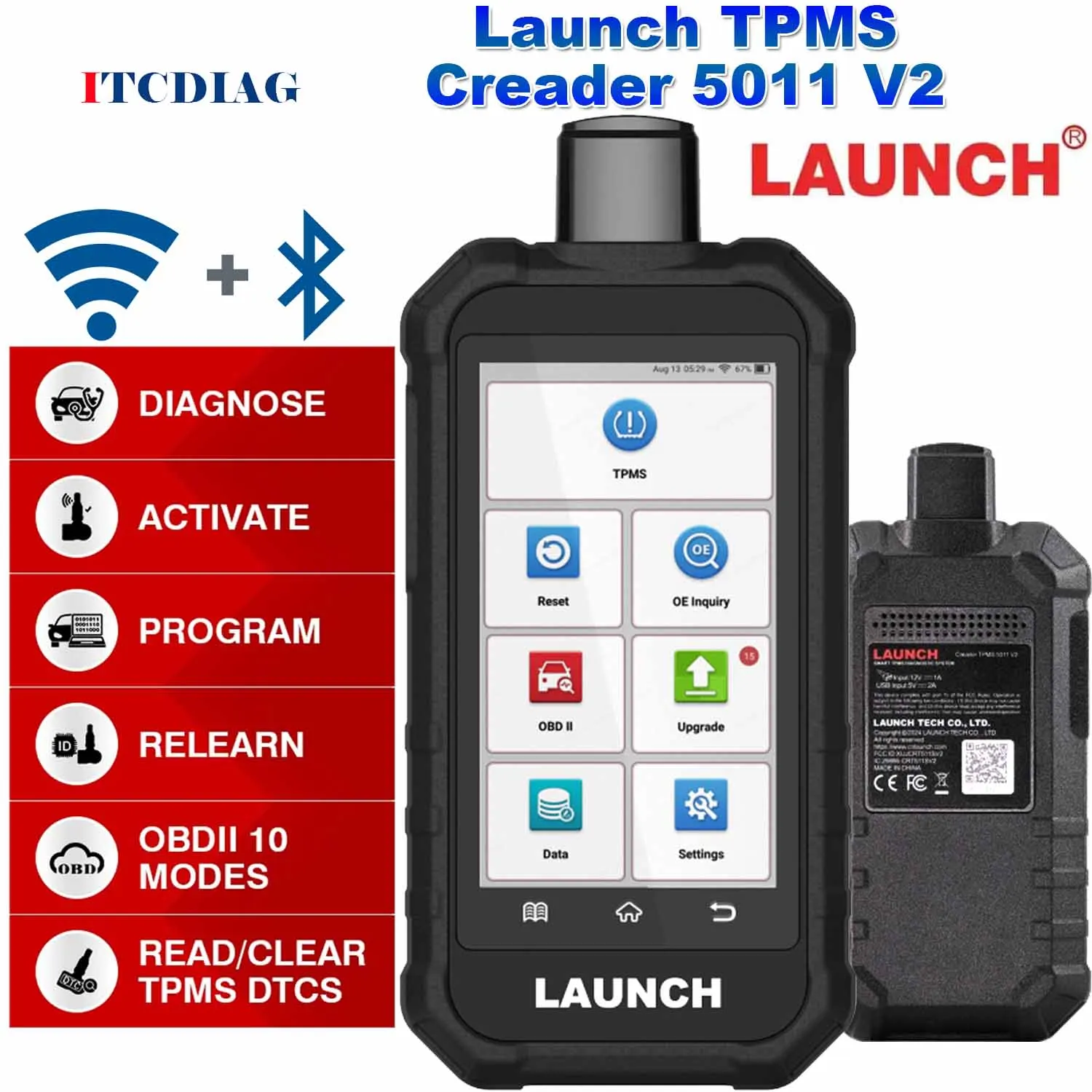 

LAUNCH X431 Creader TPMS 5011 V2 Tire Pressure Monitoring Sensor Service Scanner Supports All 315/433MHz Sensors with 12 Service