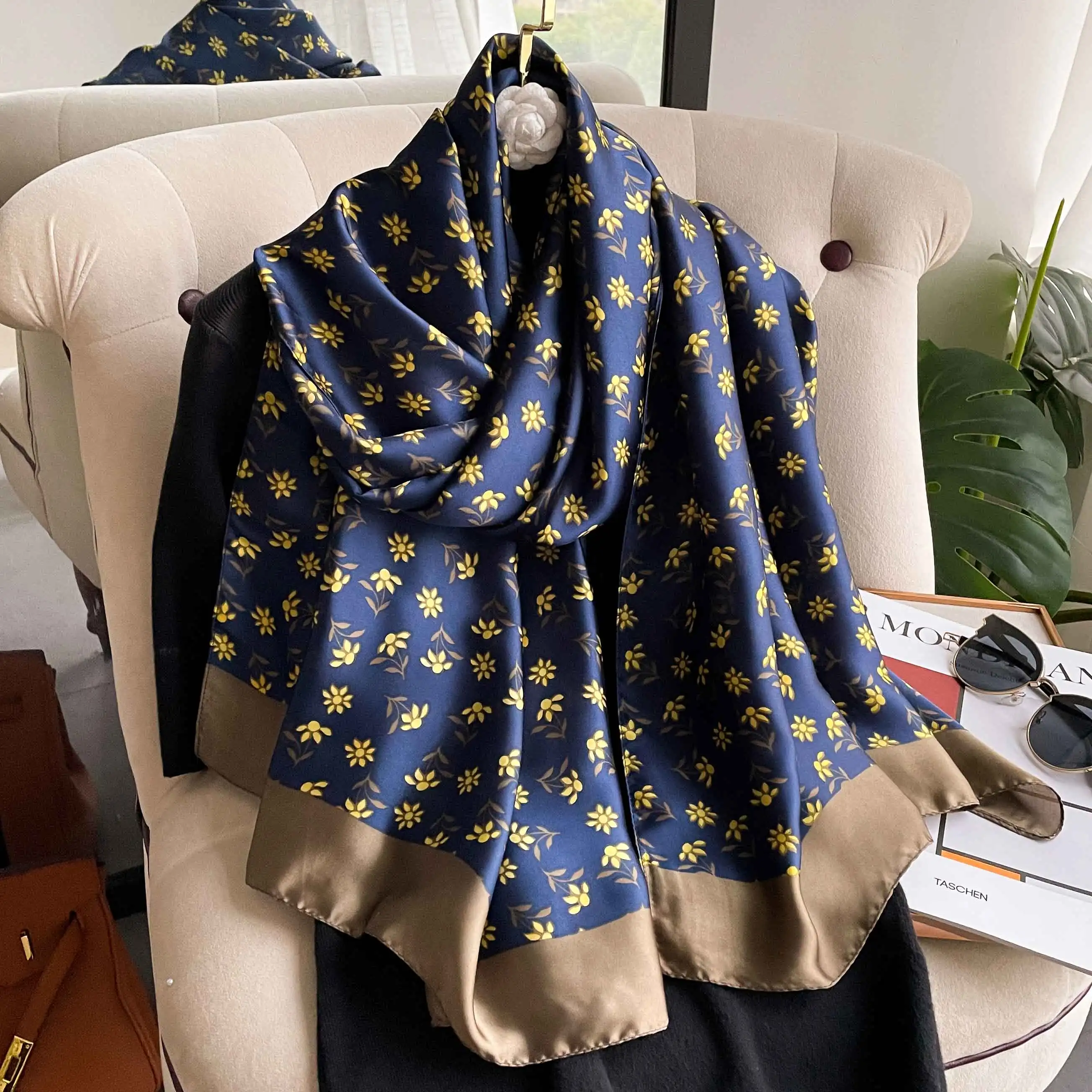 Luxury Design 180X90CM Shawls 2024 Beach Women Square Scarves Popular The Four Seasons Bandanna Sunscreen New Style Silk Scarf