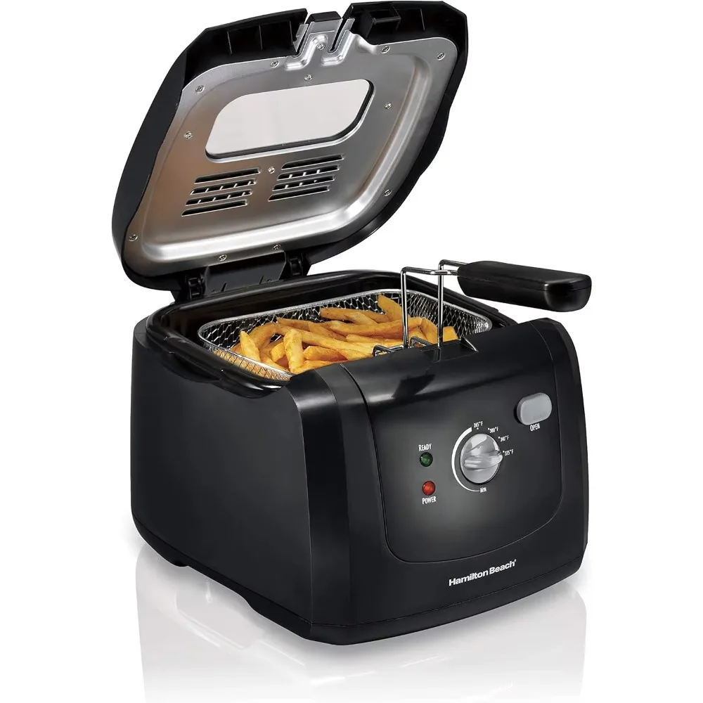 Electric Deep Fryer with Basket and Lid, 2 Liters / 8 Cups Oil Capacity, Adjustable Temperature,Viewing Window, Black