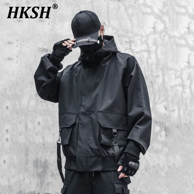 HKSH Trendy Tactical Safari Style Coats Autumn Winter New Men's Tide Dark Loose High Street Hooded Strap Jackets Techwear HK1089