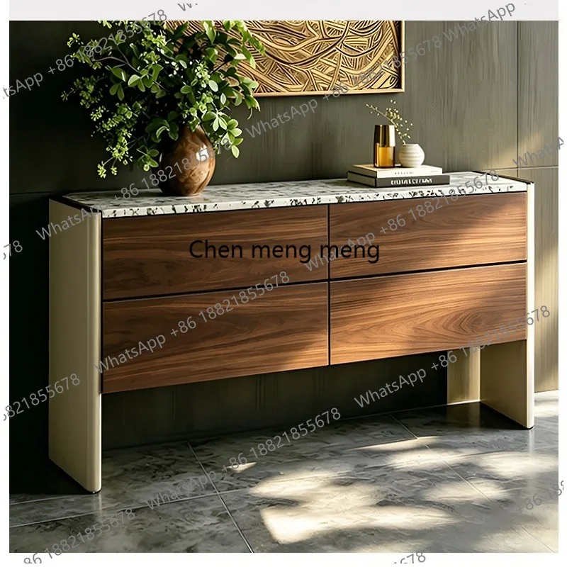 

Solid wood dining side locker natural luxury stone marble living room antique entrance cabinet