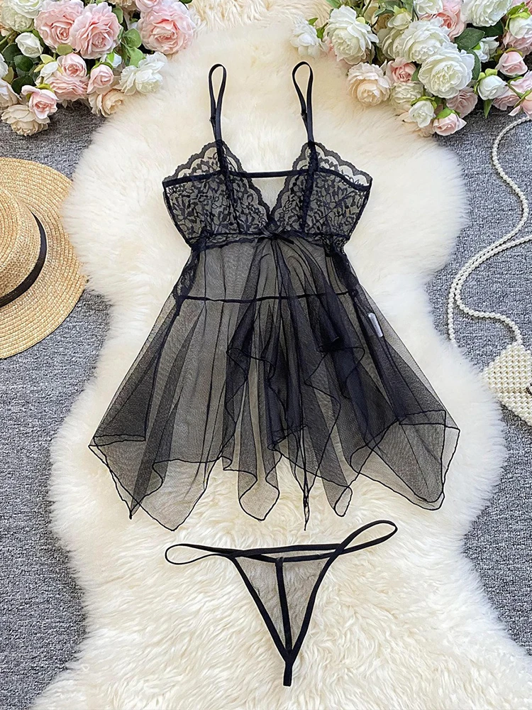 

Sexy Lingerie Hot Lace Chemise Women's Underwear Sensual Silk Soft Gown Fishscale Color Strapless Sleep Dress Erotic Clothing