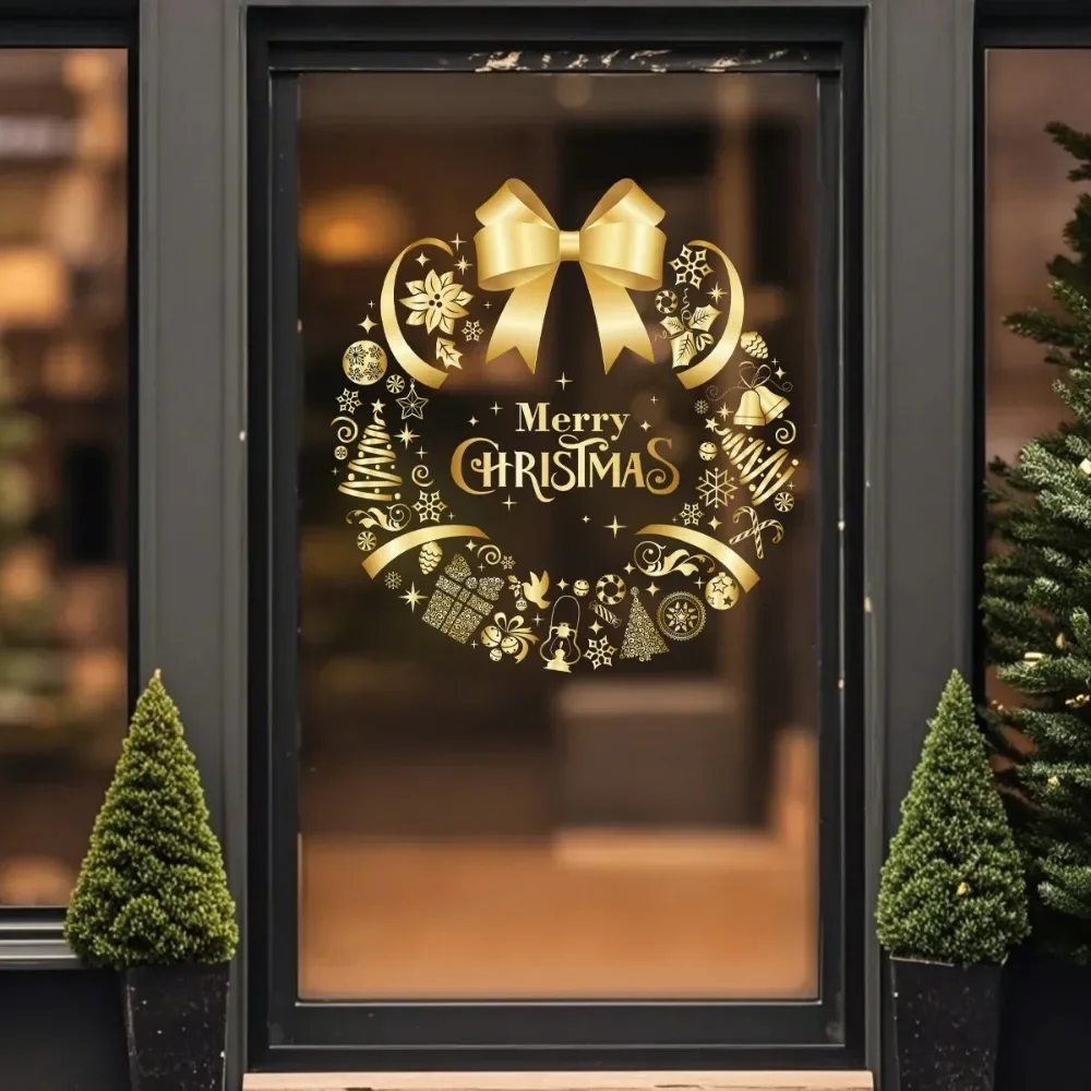 Golden Christmas Tree Printed Electrostatic Sticker Decoration Sticker for Bedroom Living Room Window Decoration