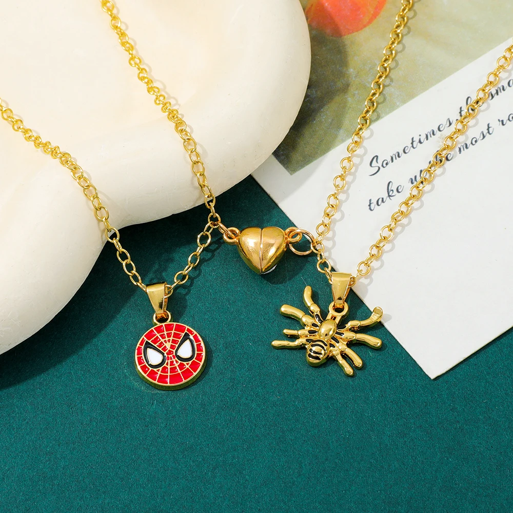 

1Pair Spiderman & Gwen Heart-Shaped Magnetic Enamel Pendant Necklaces Jewelry Accessories for Couples Valentine's Day Gift