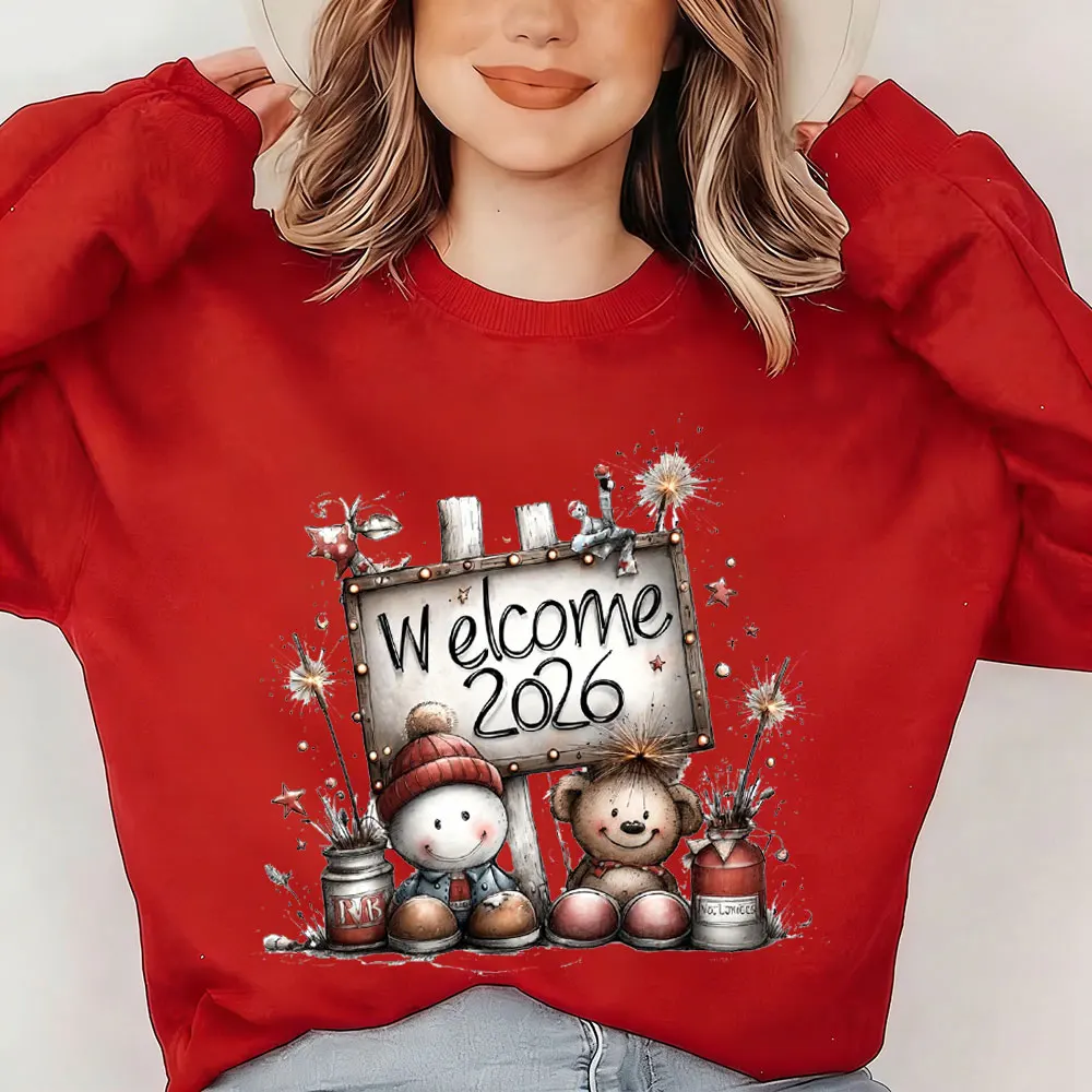 2026 Año Nuevo estampado mujeres Kawaii pulóver oro confeti celebración sudadera sudaderas con capucha Nochevieja moda invierno Sudadera con capucha Tops