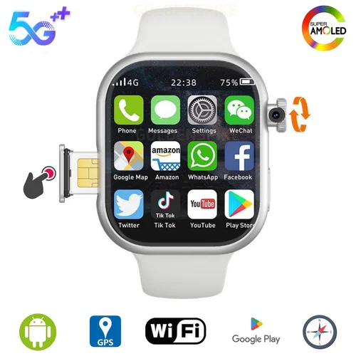 Reloj inteligente 5G serie S10 Android 800W cámara 4G/5G LTE tarjeta Sim GPS WIFI 2,26 pulgadas 490*580 Amoled 128GB almacenamiento juego Smartwatch
