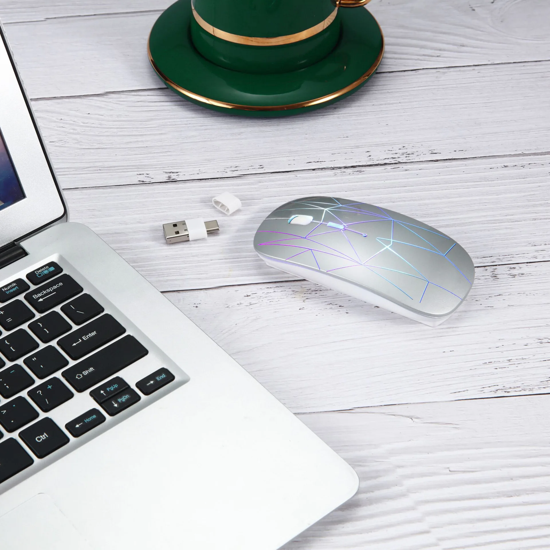 Rechargeable LED Wireless Mouse 2.4G 2-in-1 USB/Type-C Receiver 3 Adjustable DPI for Computers Laptops PC Notebook