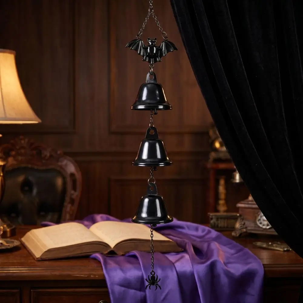 Gothic Halloween Wind Chime Metal Bells Hanging Ornament Bat Wind Chime Dark Style Decorations Bat Spider Pendant Porch