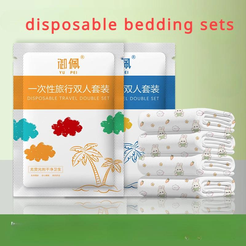 3/4pcs Disposable Bedding SetsThicken Outdoor Travelling Hotel Portable Protective Breathable Aseptic Single Double Print Daily