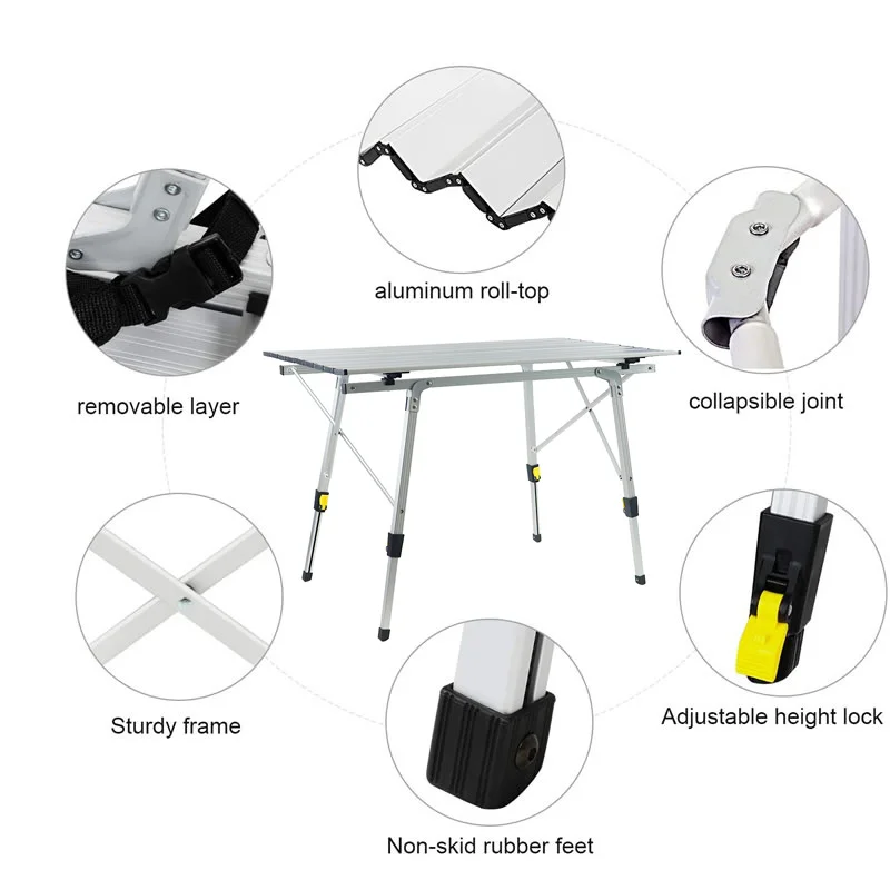 Folding Camping Table Outdoor BBQ Backpacking Aluminum Alloy Desk Furniture Computer Bed Portable Durable Barbecue Lightweight