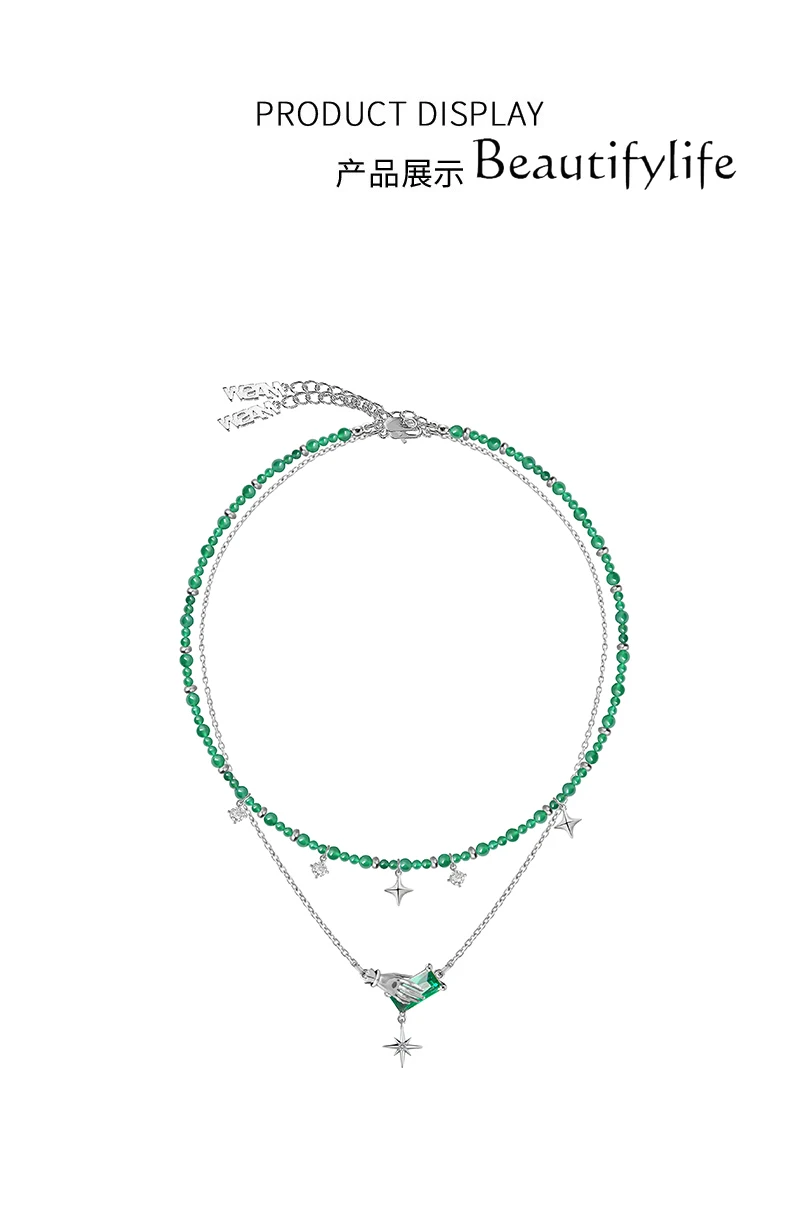 Design light luxury creative beaded double-layer clavicle chain niche high-end green zircon necklace