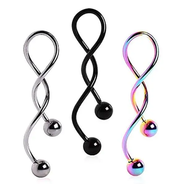 1PC Twist Spiral Ear Industrial Spiral Navel Belly Button Ring Piercing Barbells Nombril Ombligo Earring Piercing Jewelry14g