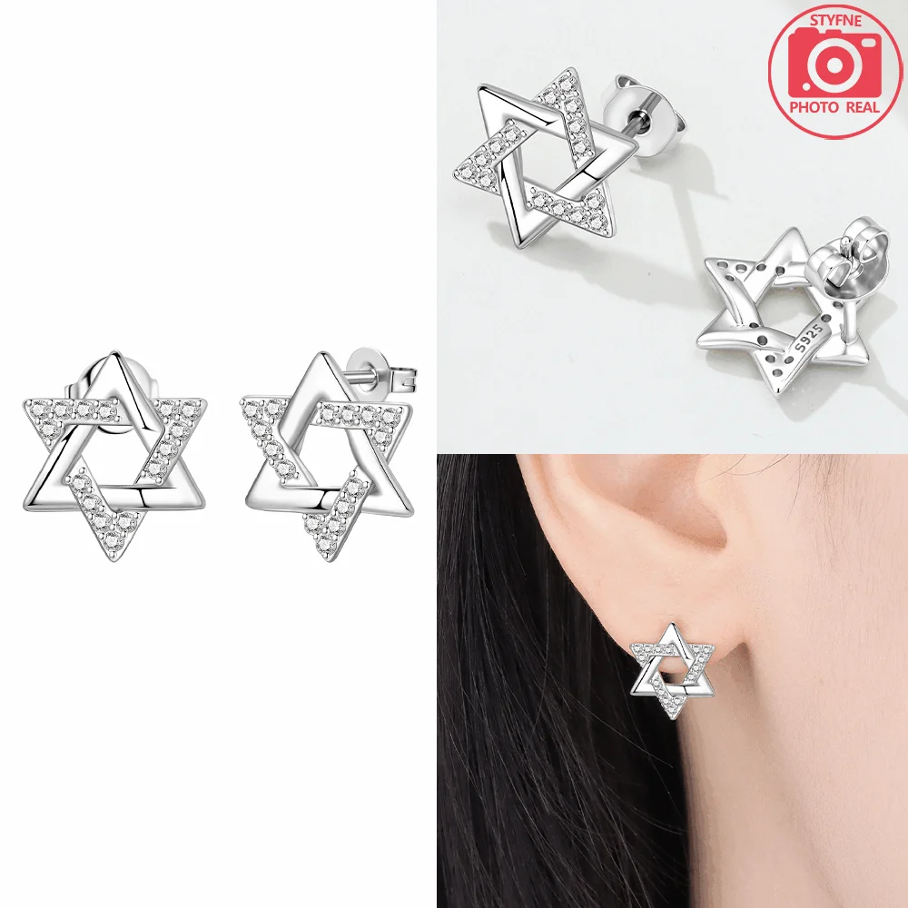 925 Sterling Silver Star Clear Zircon Stud Earrings Women Fit Earrings Women Stud Earring For Anniversary Wedding Jewelry Gifts