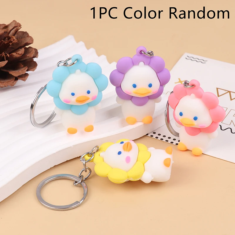 

Cartoon PVC Upset Duck Keychain Pendant Decoration Car Bag Sunflower Duck Doll Keyring Pendant Small Gift For Children