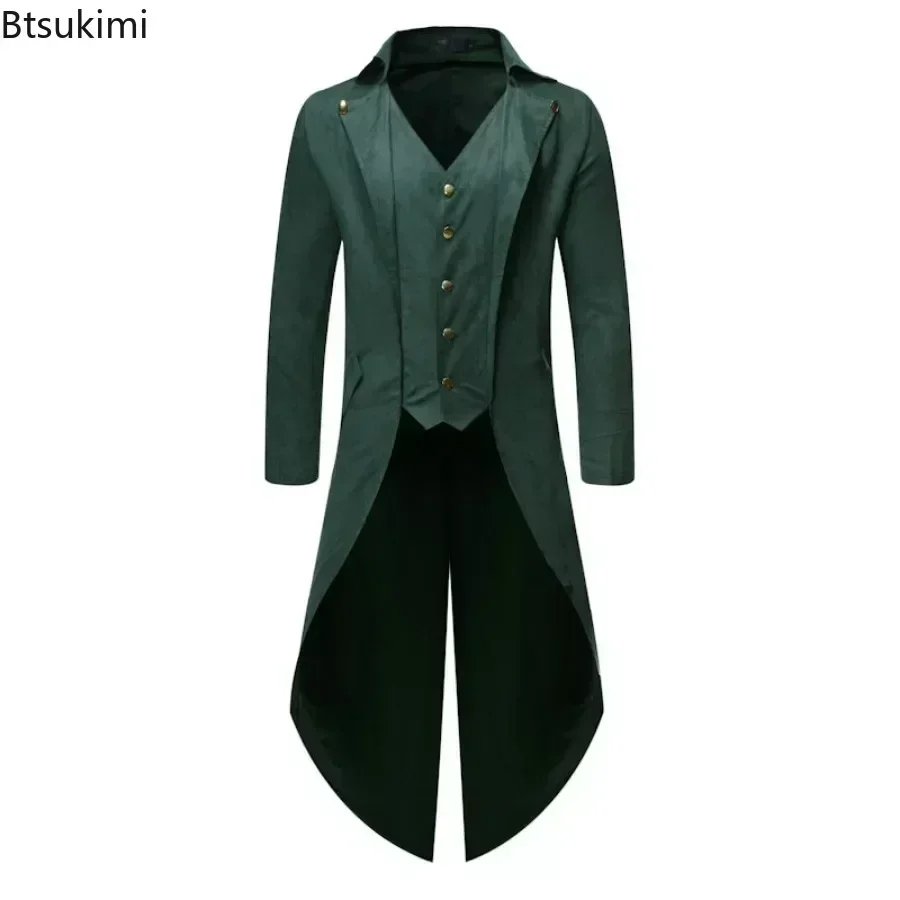 New 2025 Vintage Gothic Steampunk Tailcoat Men Slim Fit Long Sleeve Blazers Male Fashion Party Banquet Halloween Cosplay Costume