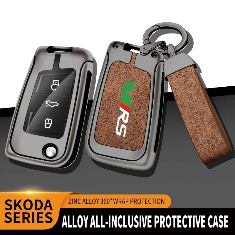 Car Zinc Alloy Key Case Bag For Skoda VRS RS Octavia Fabia Rapid Superb Karoq Kodiaq Kamiq Scala Car Key Chain Metal Key Shell