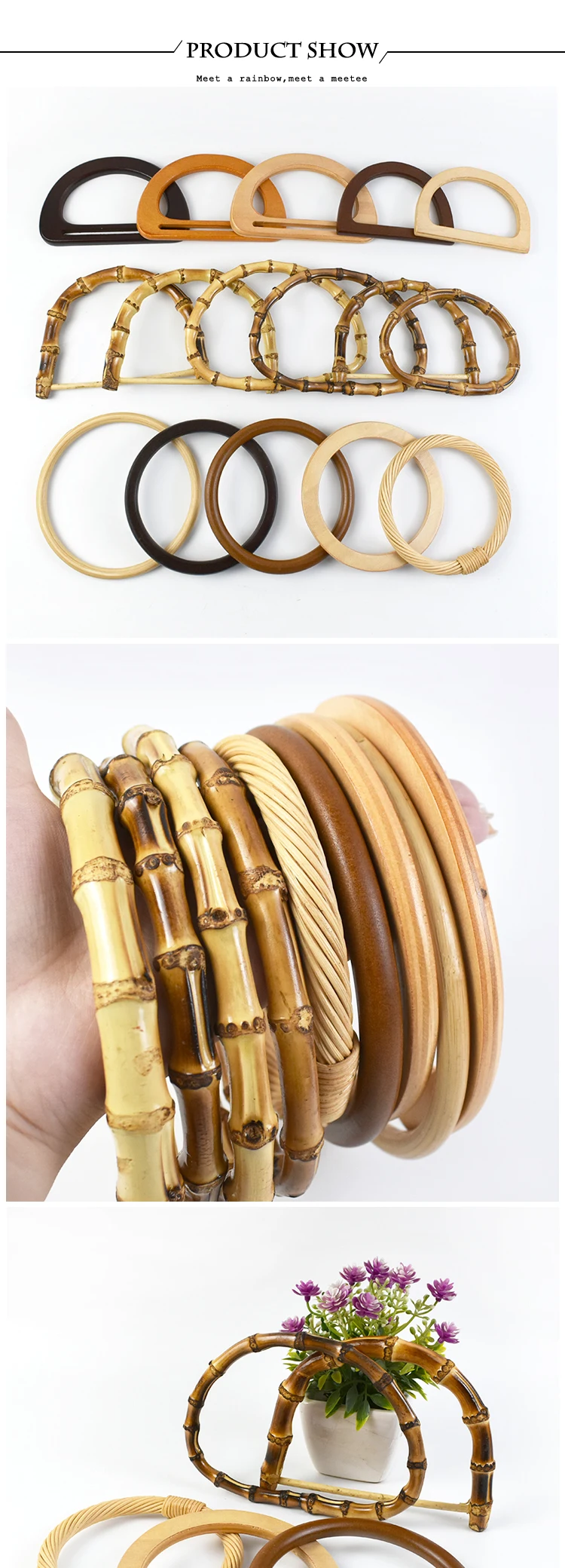 1/2Pc Round D-shaped Wooden Bag Handle Metal Ring Handbag Handles Replacement DIY Purse Luggage Handcrafted Accessories for Bags