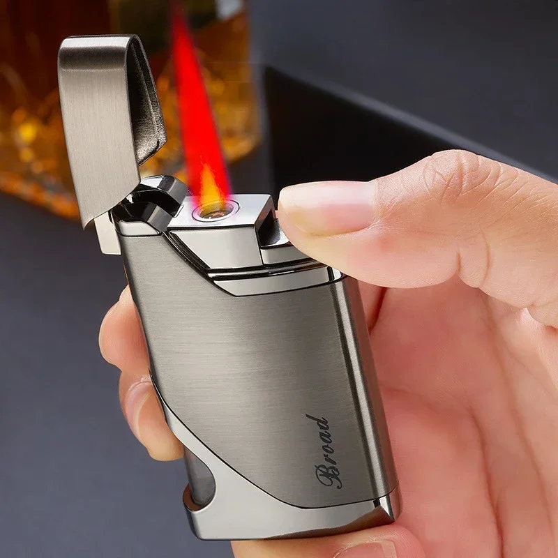 2024Metal Windproof Butane Gas Lighter Transparent Gas Window Red Flame Turbo Torch Portable Cigar Lighter Personalized