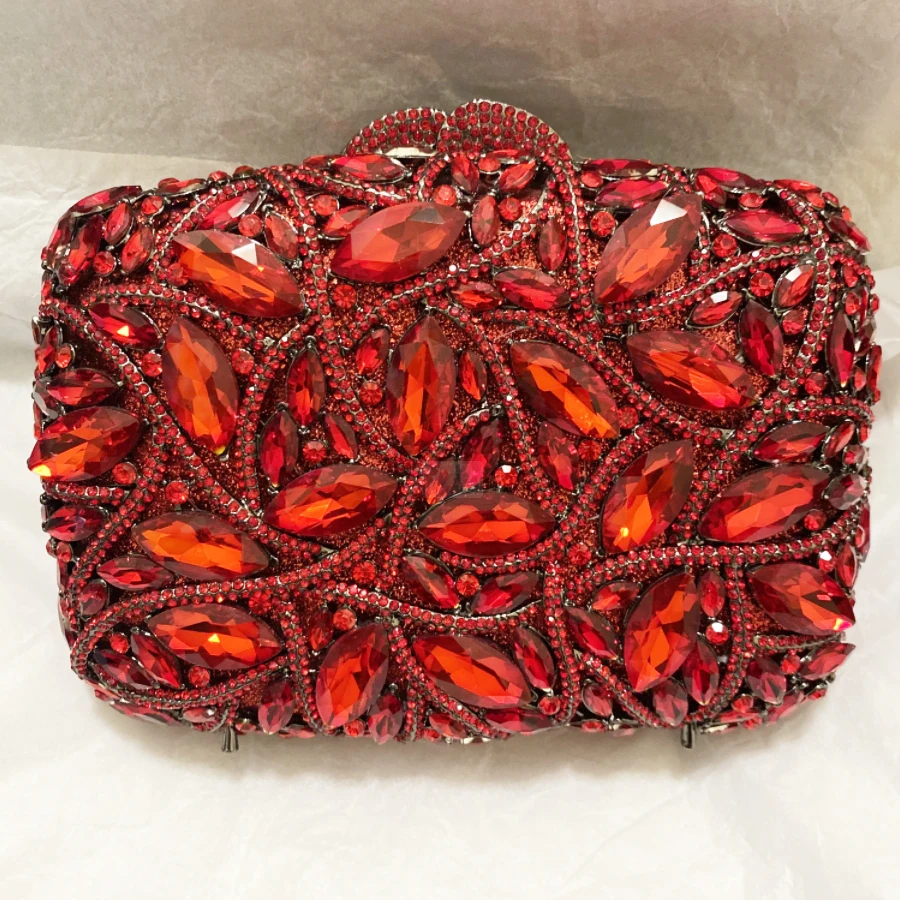 

Red Big Rhinestone Wedding Purse Crystal Clutch Bag For Women Luxury Designer Diamond Gemstone Evening Clutches Messenger Wallet