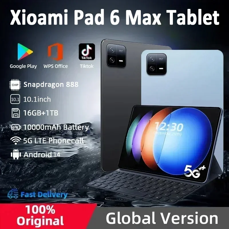 2024 Original Pad 6 Max Tablet Android 14 Snapdrago 888 16GB 1TB Dual SIM  WPS GPS Bluetooth 5G Network Call Mi Tablet PC Tab