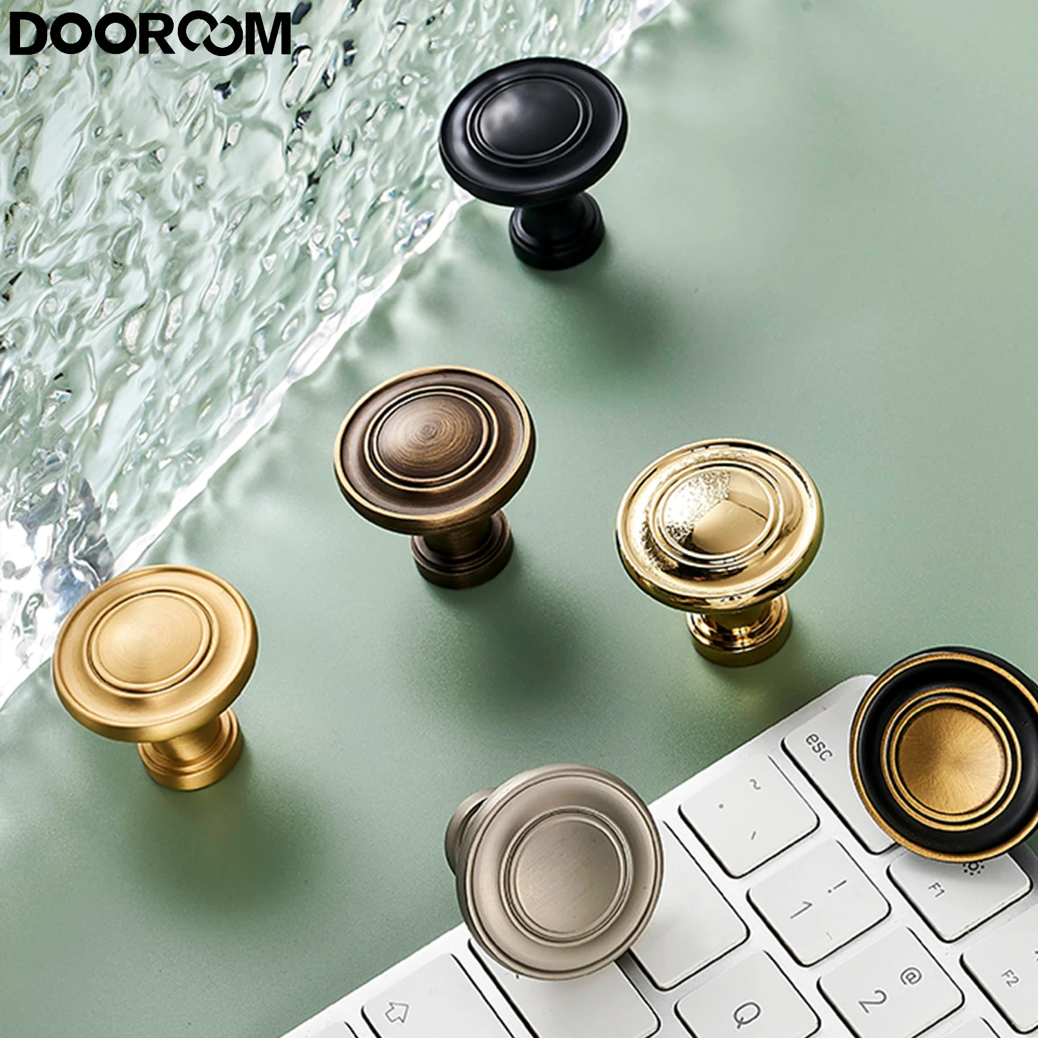 

DOOROOM Solid Brass Handle Simple Wardrobe Cabinet Round Drawer Knob European Mushroom Type Porcelain Bling Single Hole Handle