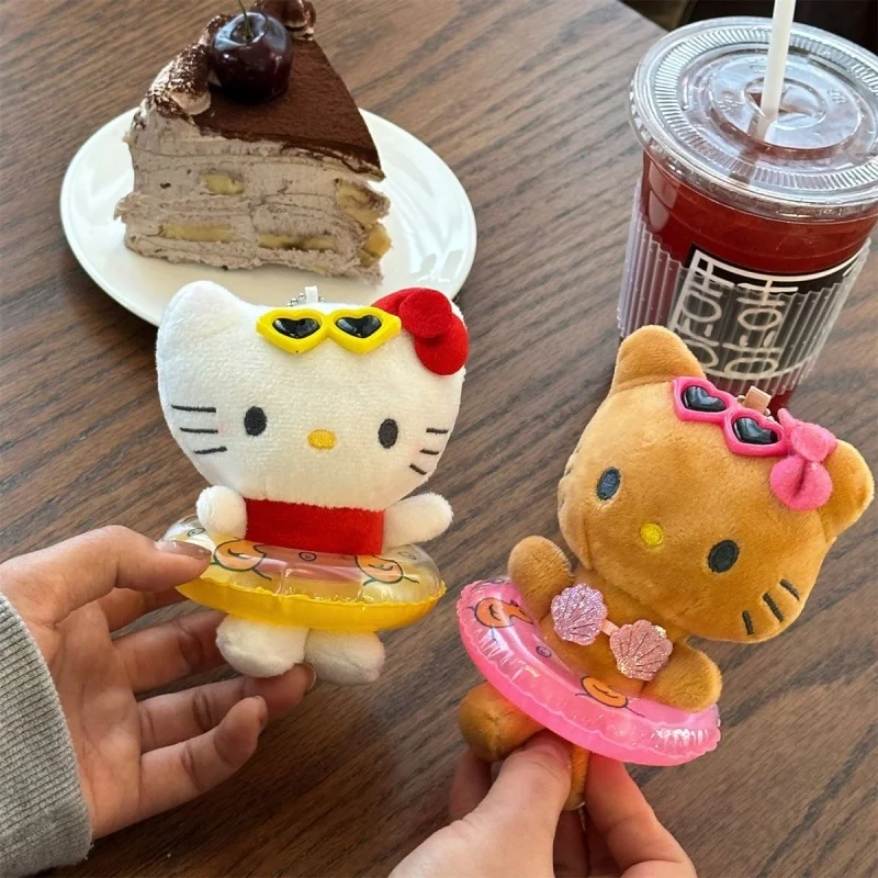 Sanrio Hello Kitty Plush Doll Keychain Pendant Cartoon Kt Cat Stuffed Plushies Key Ring Bag Accessories Girls Gift Kids Toys
