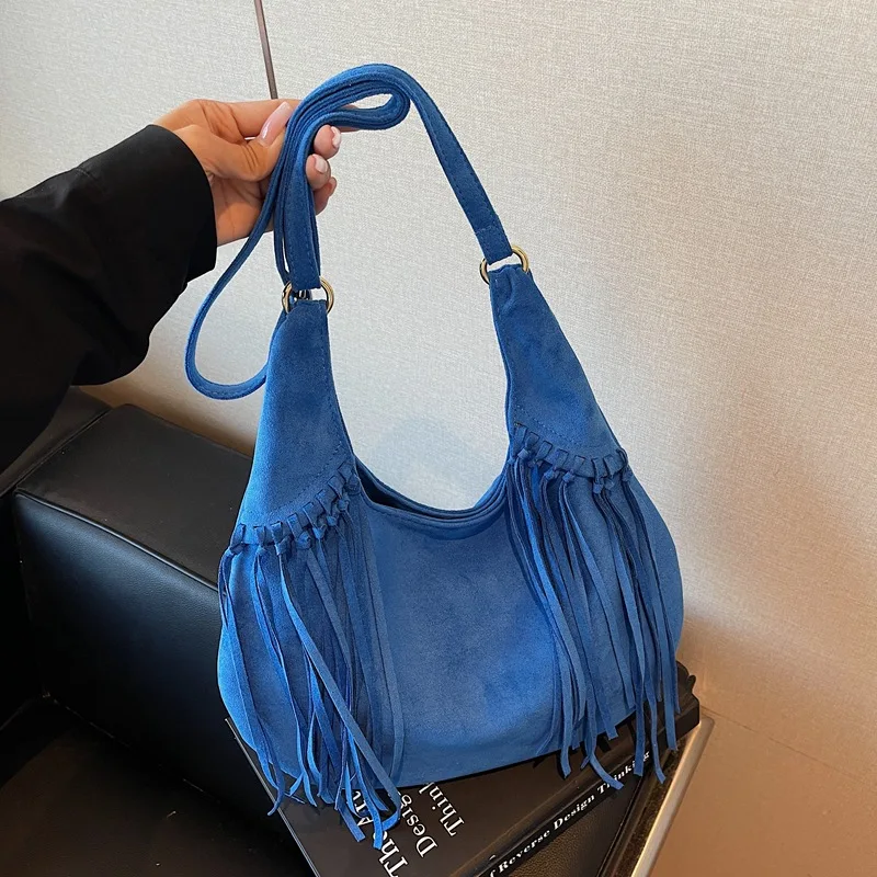 Women New American Niche Boho Tassel Large Capacity Versatile Shoulder Crossbody Bucket Bag Daily Commuter