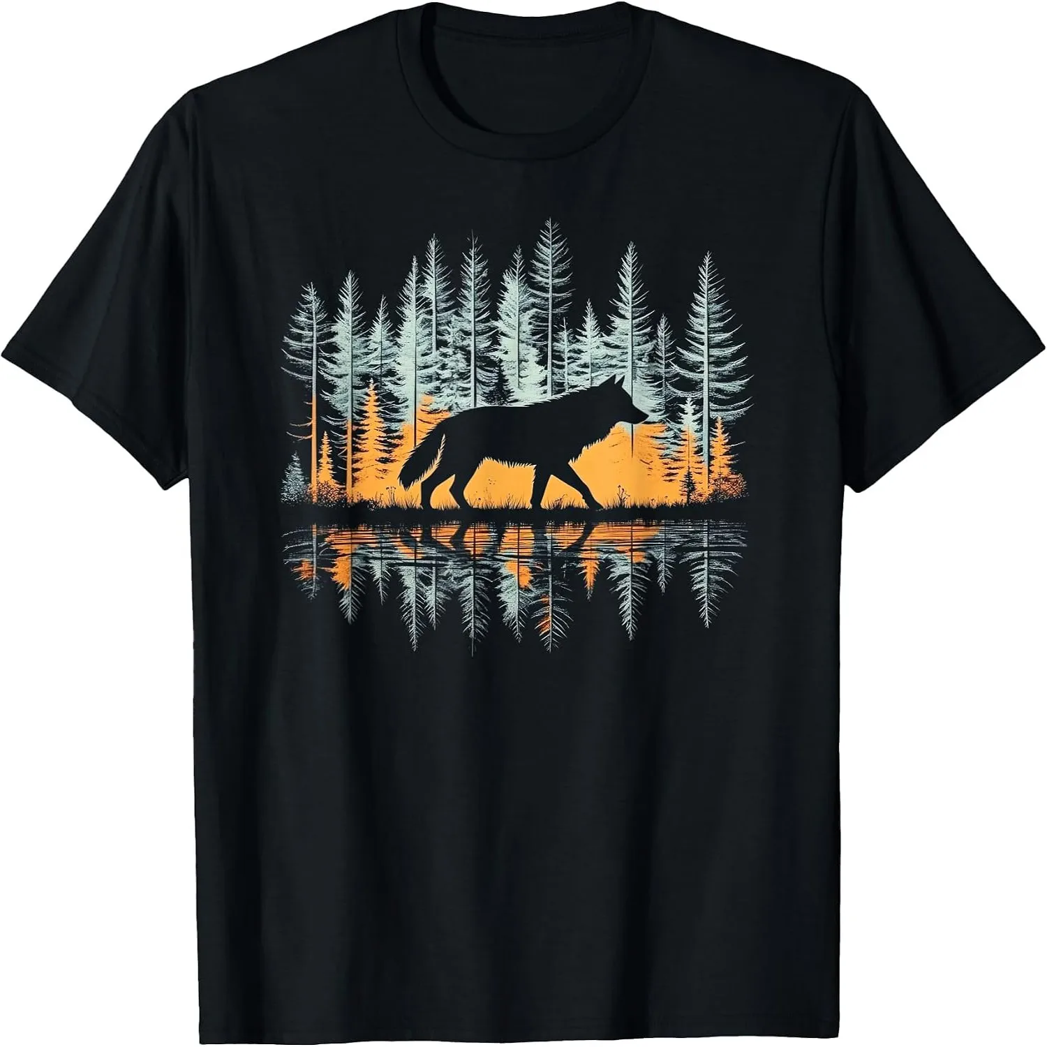 Graphic Wolf Nature T-Shirt - Unisex-Adults  Kids, Black, Small, Short Sleeve