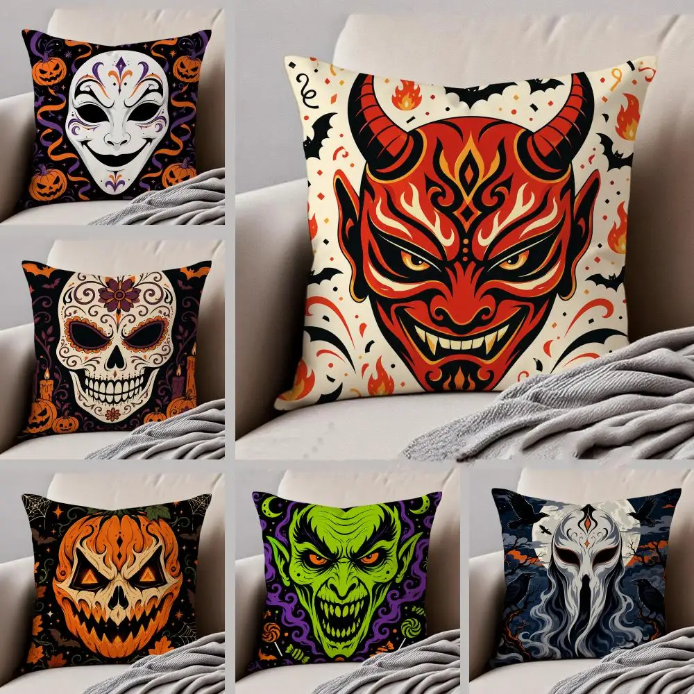 H-Halloween Ghoul Face Cushion Cover Throw Pillow Cover Hidden Button Durable Polyester Chair Cushion