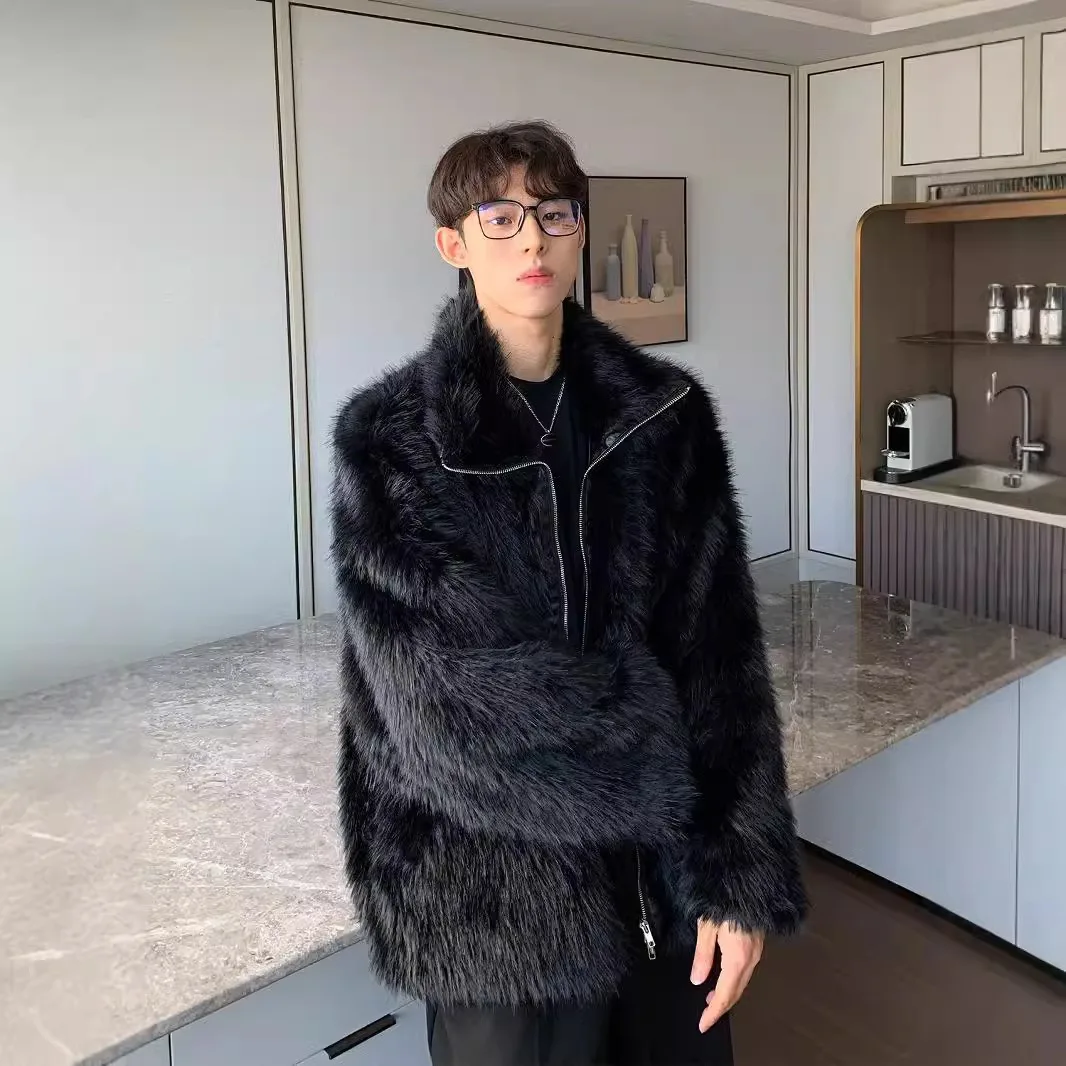 

Зимняя плюшевая меховая куртка для мужчин, толстая и теплая куртка с воротником-стойкой, легкая роскошная и высококачественная хлопковая парка