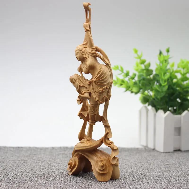 Cliff Cypress Wood Carving Flying In The Sky Bouncing Back Tone Ladies Chinese Style Ornaments Home Decoration Classical